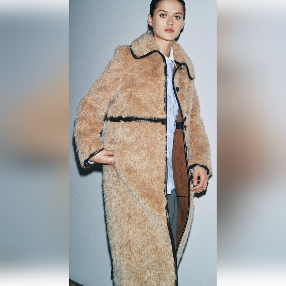 ZARA LIMITED EDITION LIGHT BROWN FLEECE LONG COAT ❤️❤️❤️ - Picture 4 of 8
